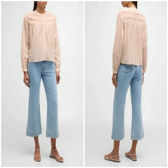 💕XIRENA💕 Allie Shirred Lace-Inset Cotton Shirt ~ Sepia Large NWT - Picture 9 of 16